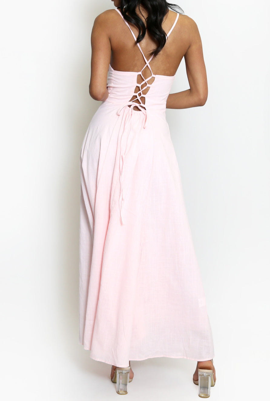 Milk maid tie up maxi dress with side slit