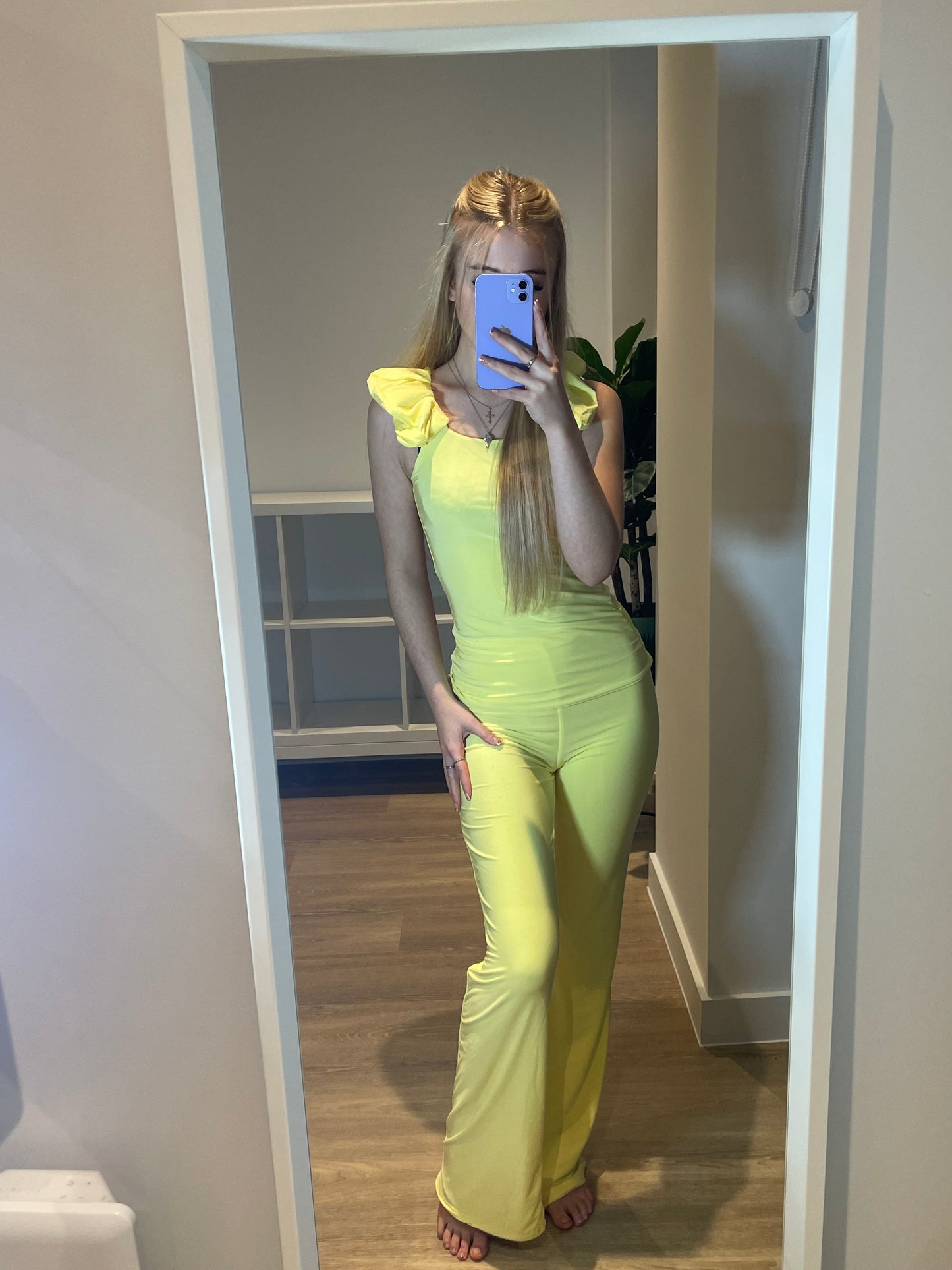 Slinky frilled sleeveless top and flares set