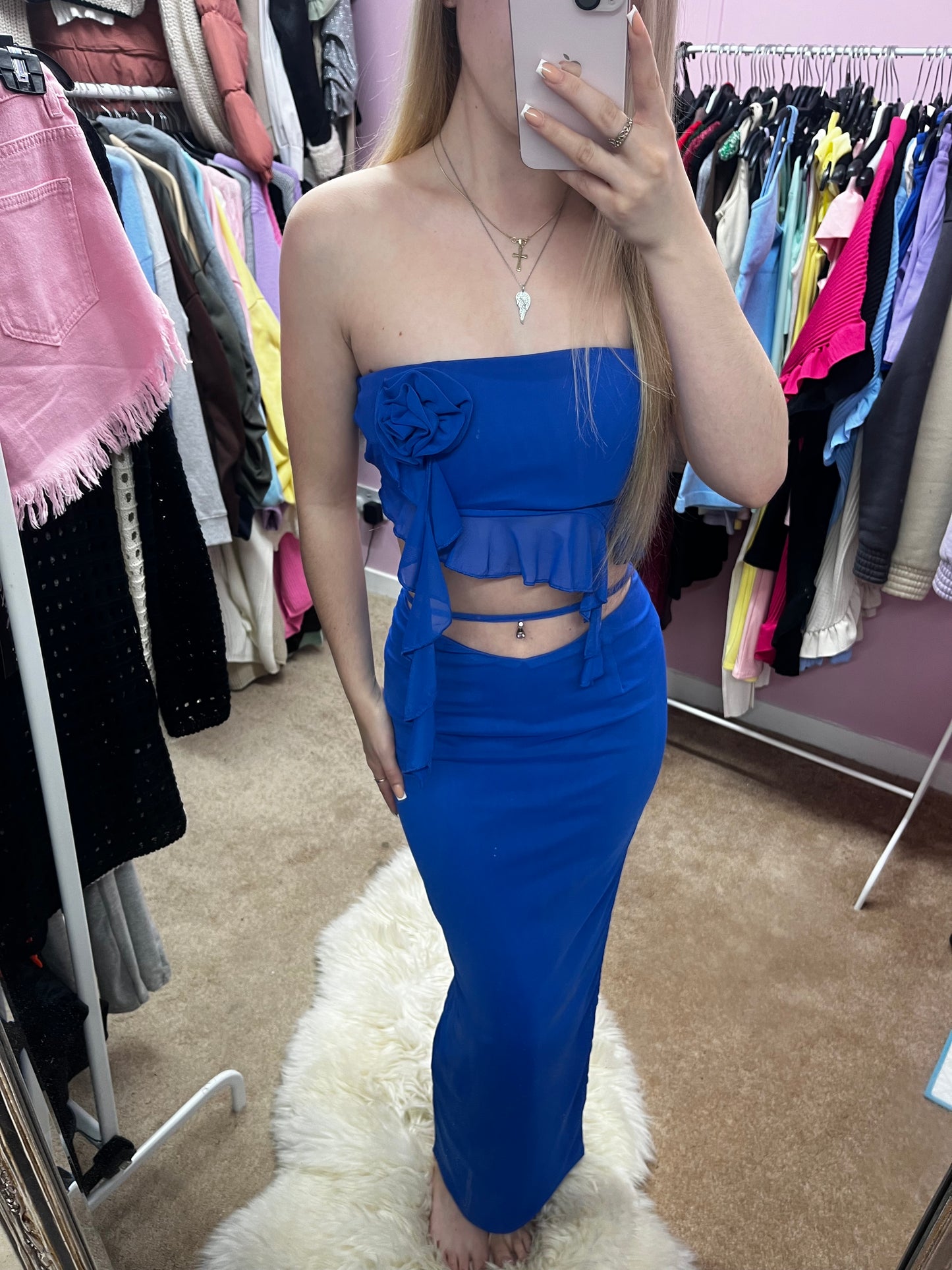 Rosette bandeau top and maxi skirt set