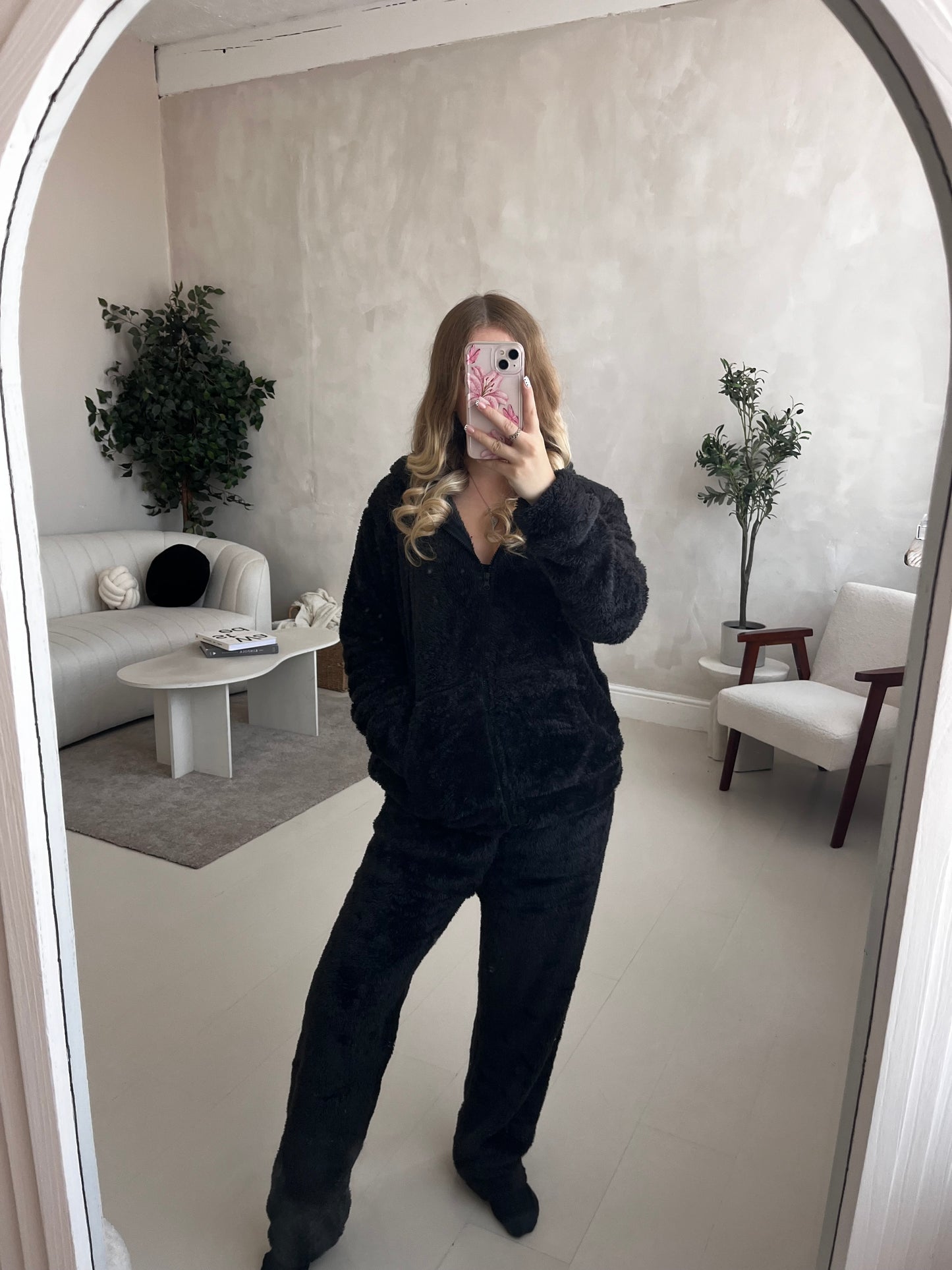 Fleece lined zip up hoodie & trouser loungewear set