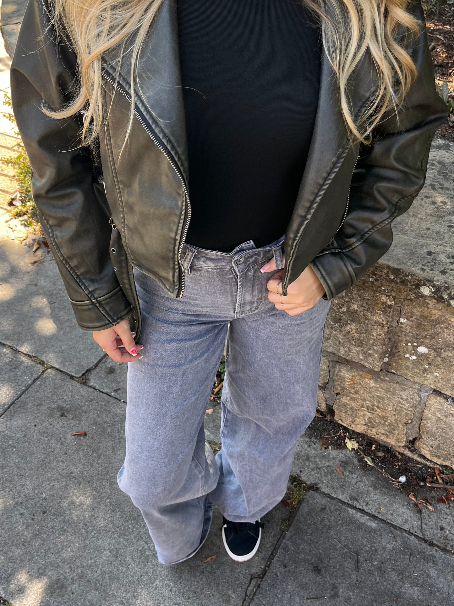 Grey wide leg jeans