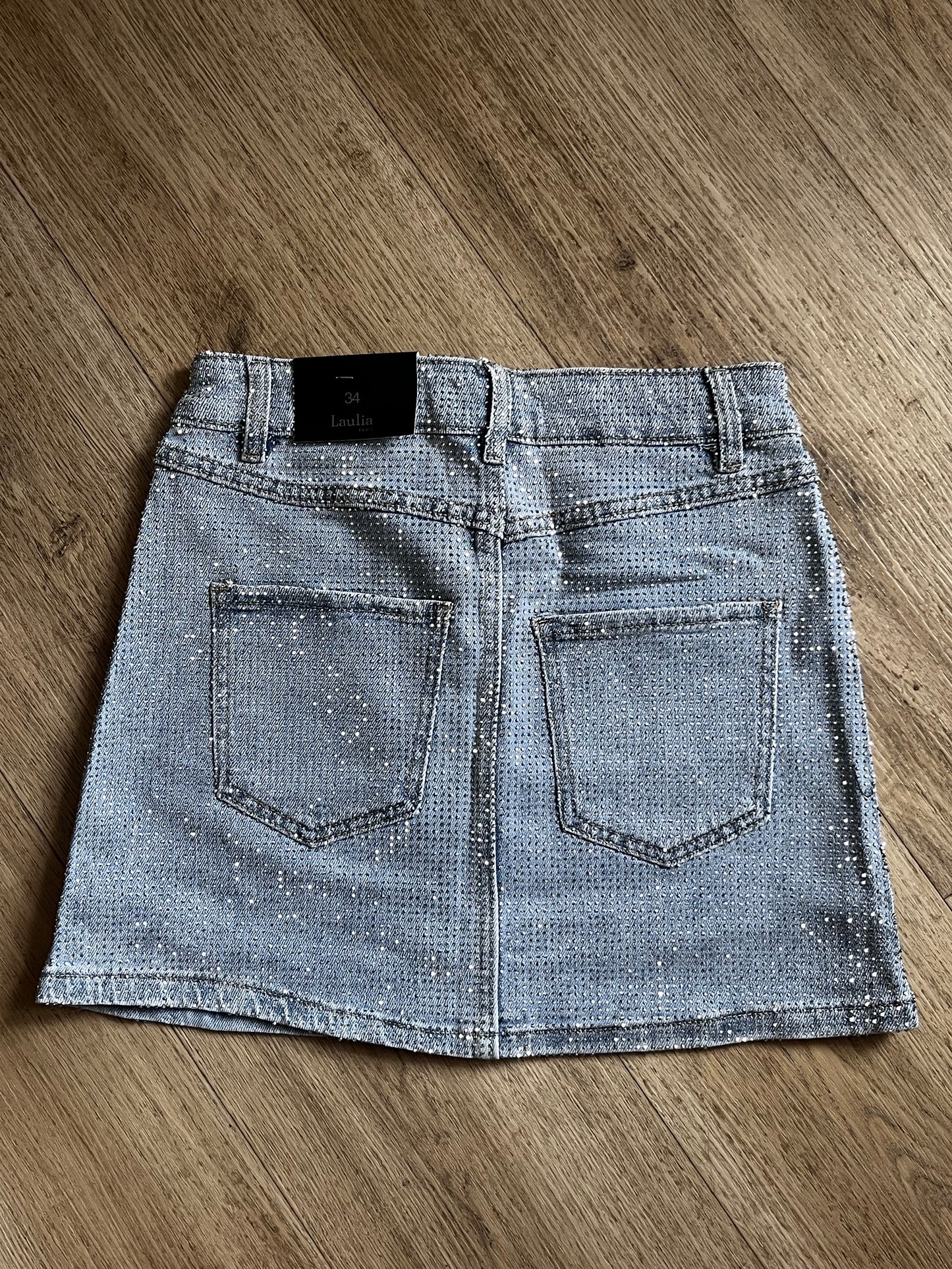 Sparkly diamonte stretchy denim skirt