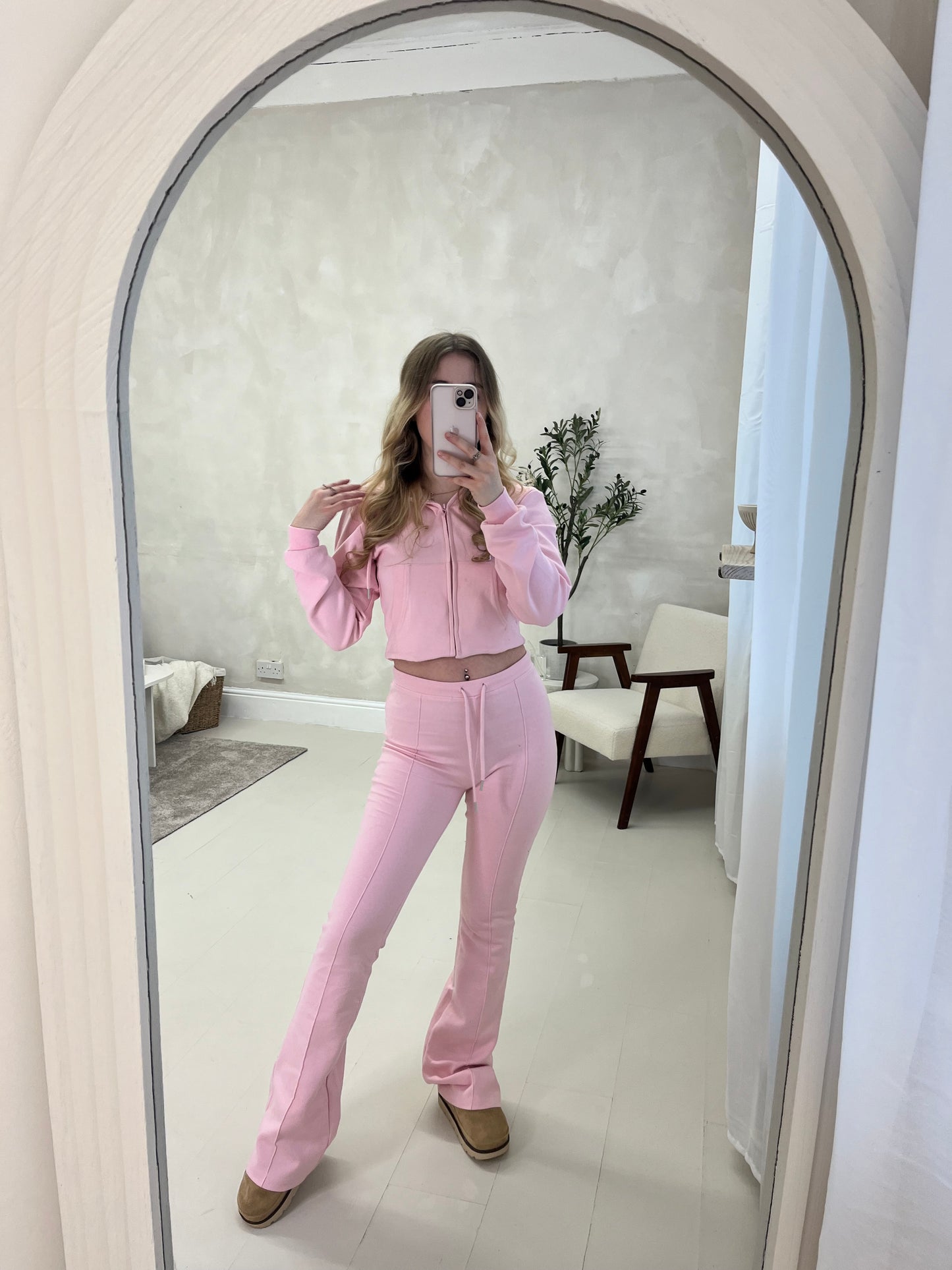 Cropped hoodie and high waisted scuba flare set