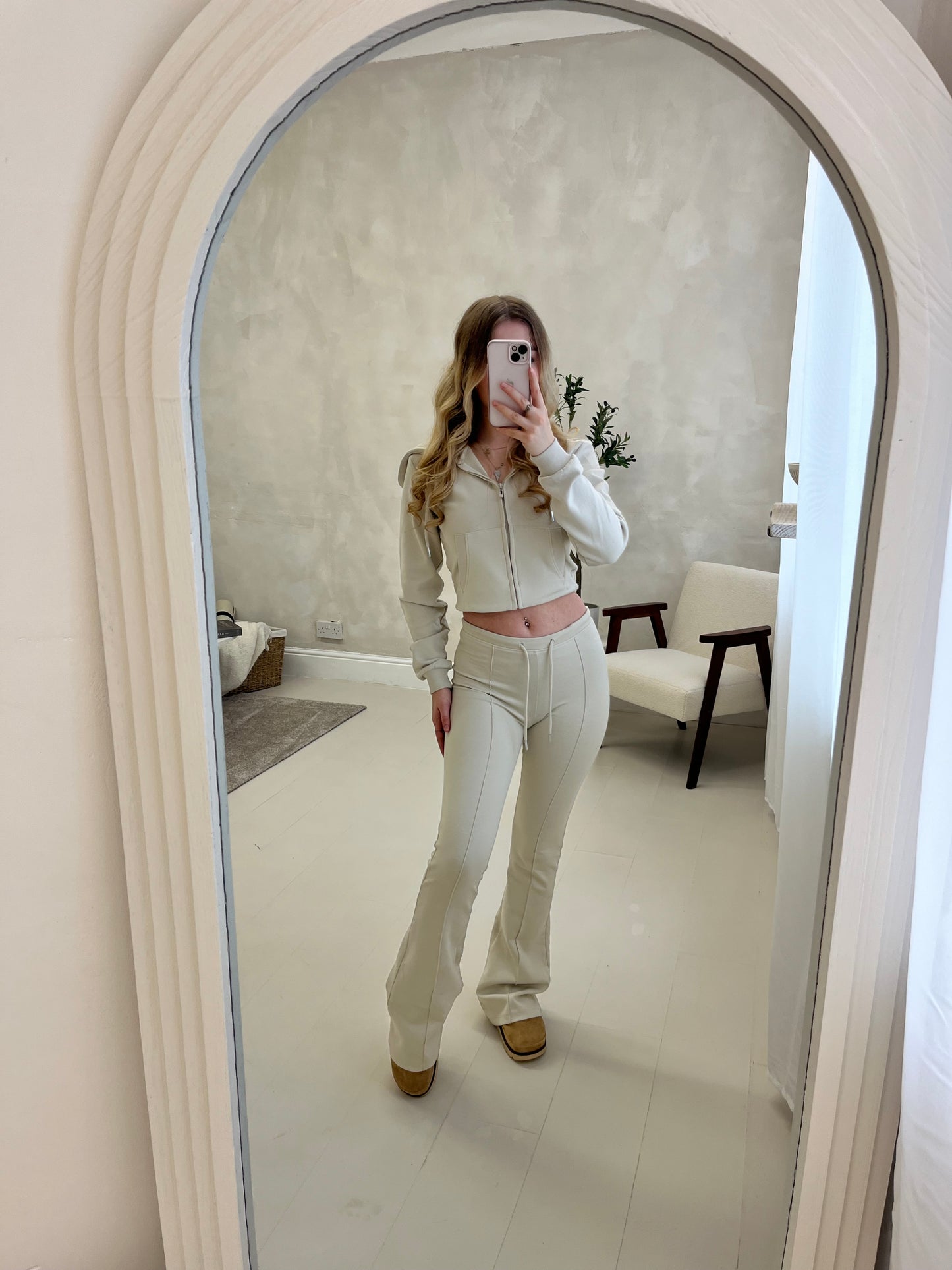 Cropped hoodie and high waisted scuba flare set