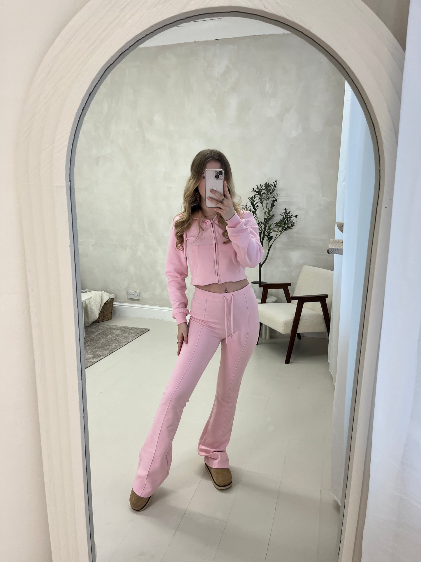 Cropped hoodie and high waisted scuba flare set