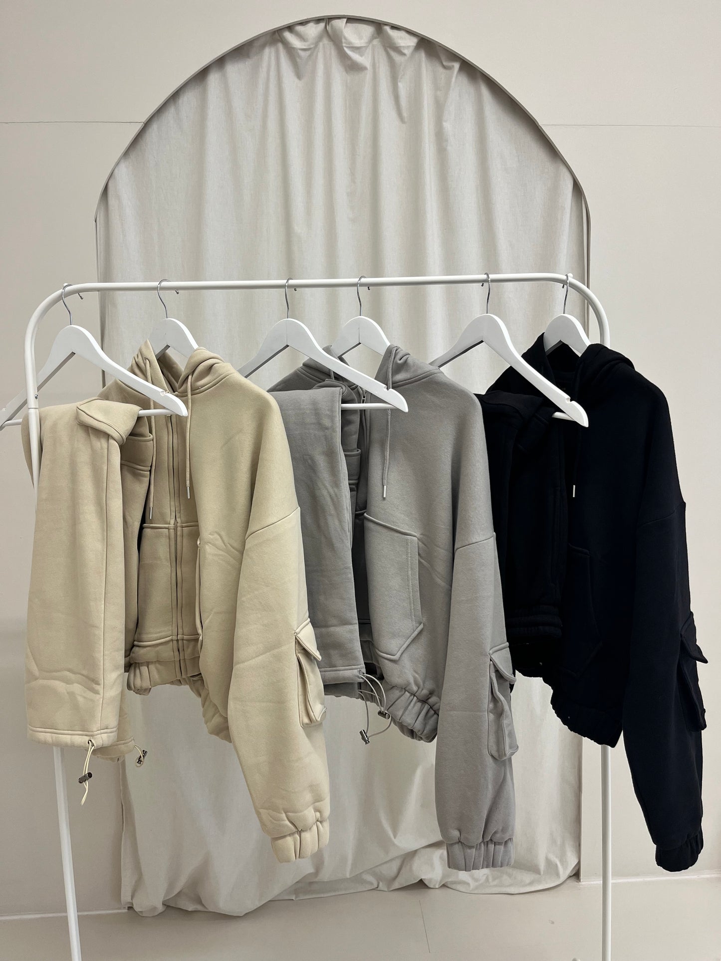 Zip up cargo style hoodie and adjustable jogger set