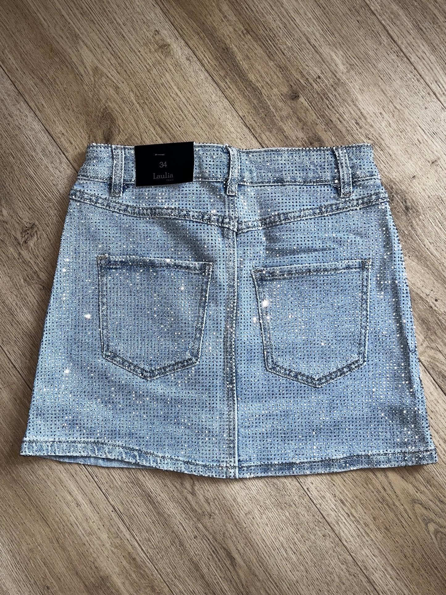 Sparkly diamonte stretchy denim skirt