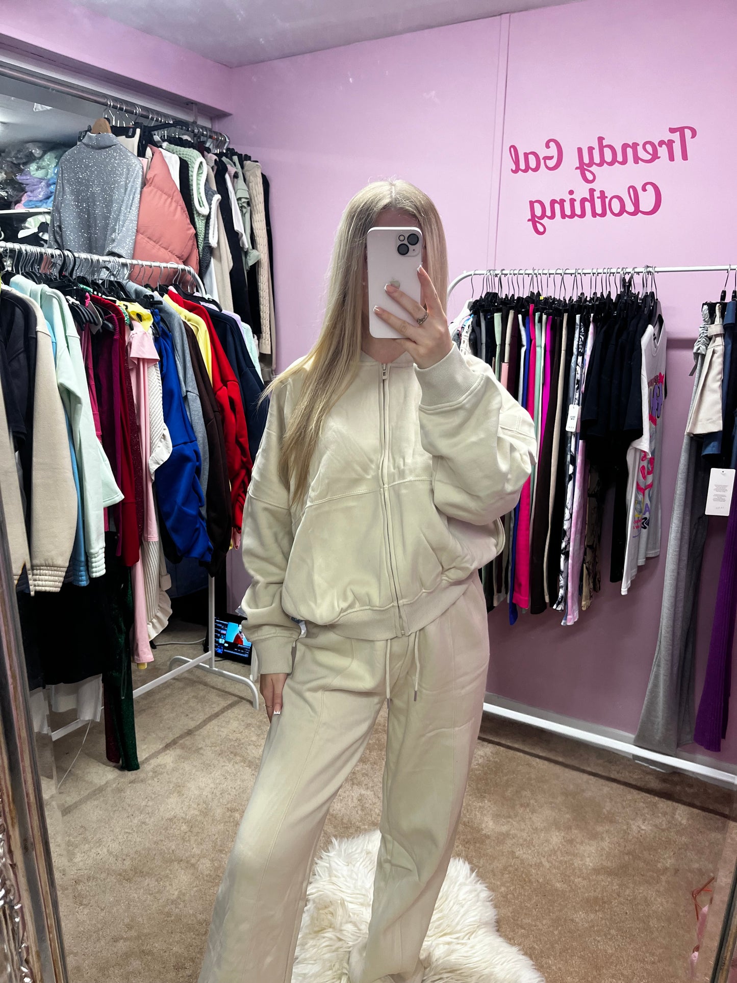 Fleeced inside zip up bomber jacket and wide leg trousers