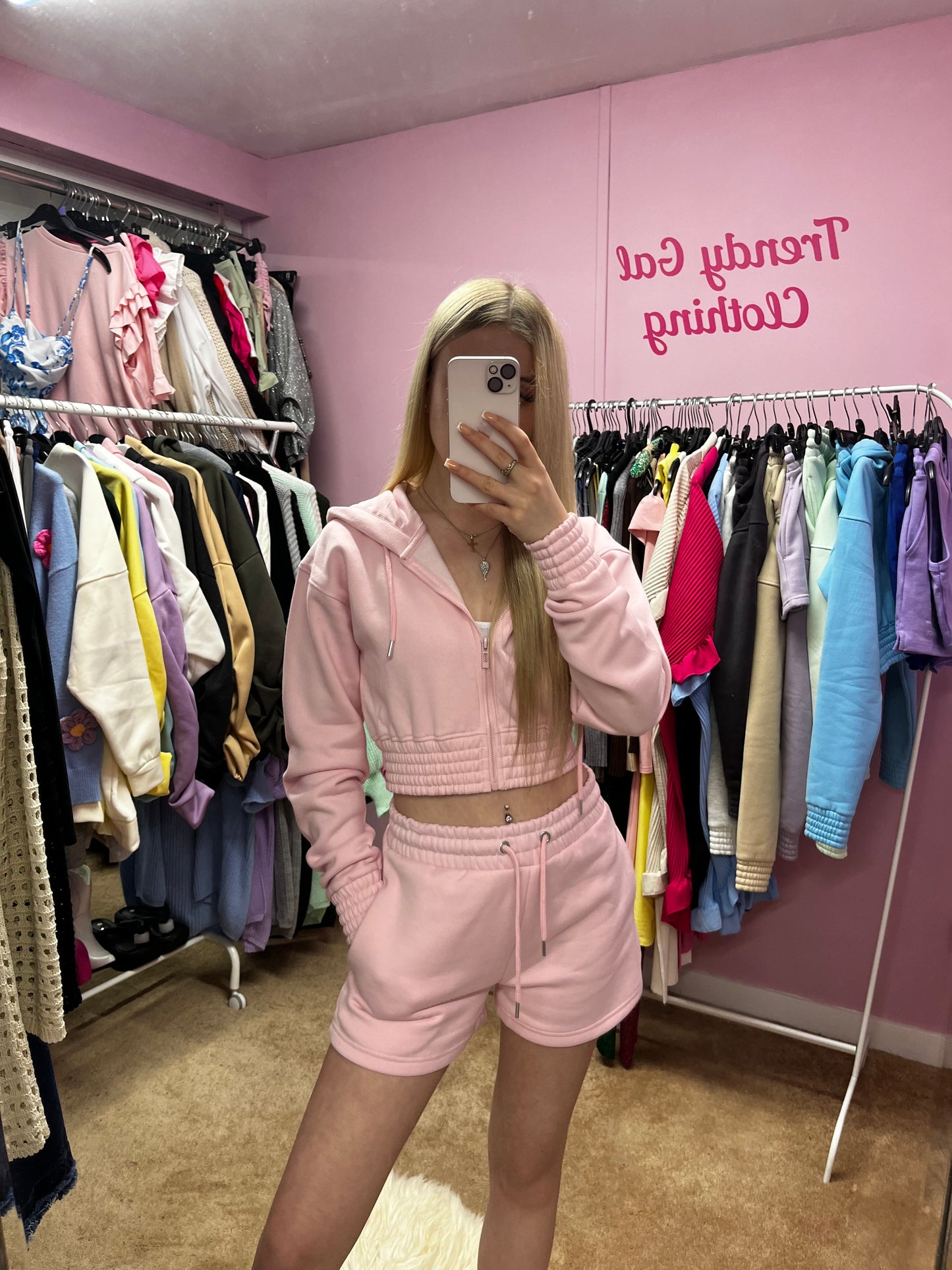 Cropped zip up hoodie and shorts set