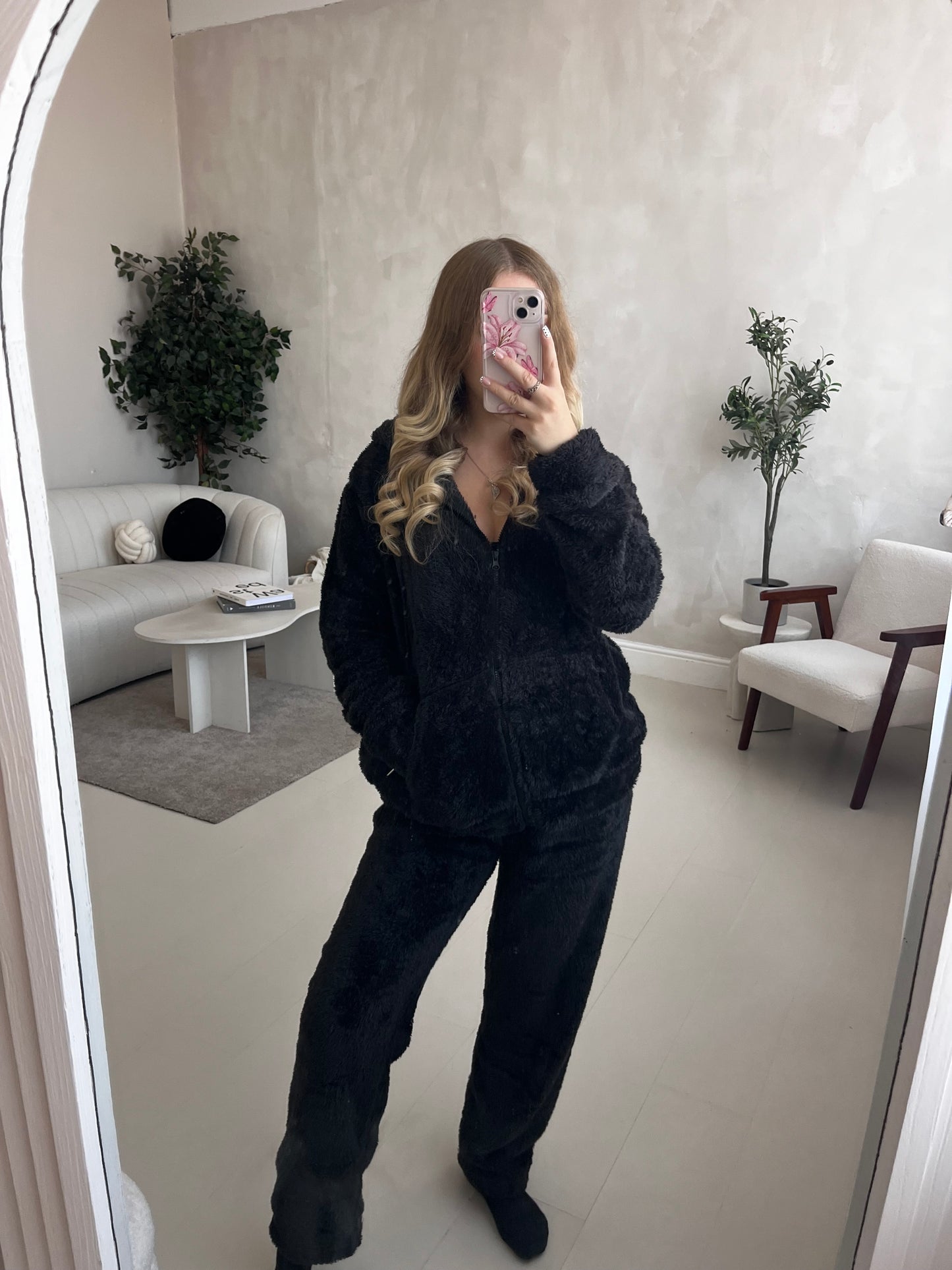 Fleece lined zip up hoodie & trouser loungewear set