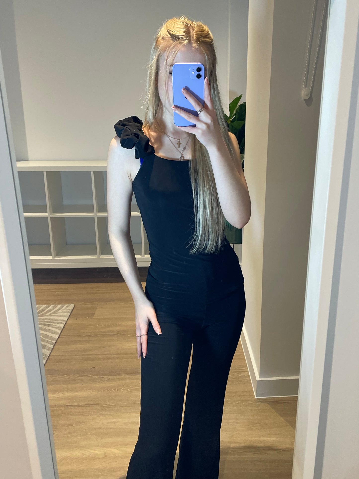 Slinky frilled sleeveless top and flares set