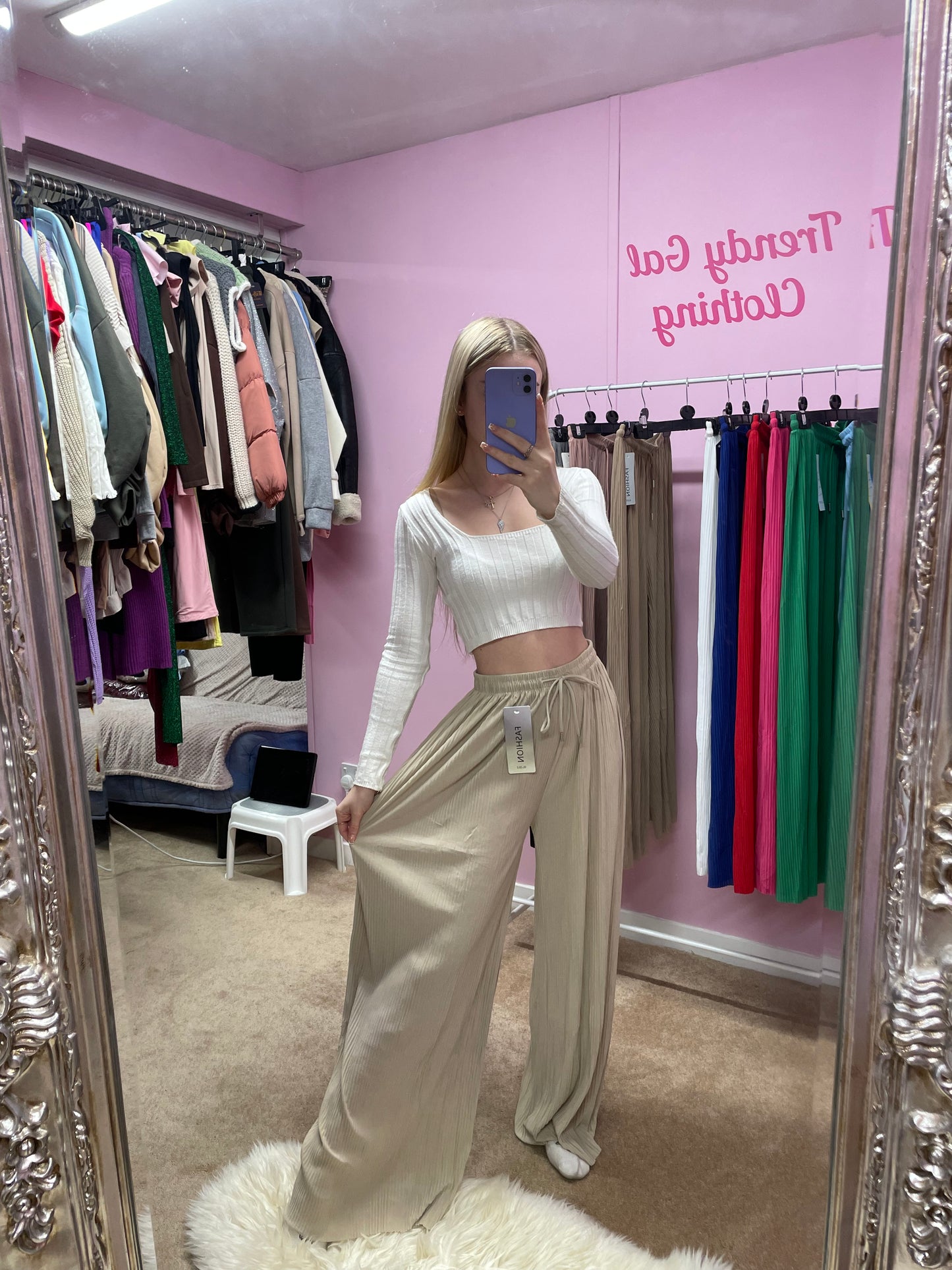 Wide leg cuttable elasticated trousers