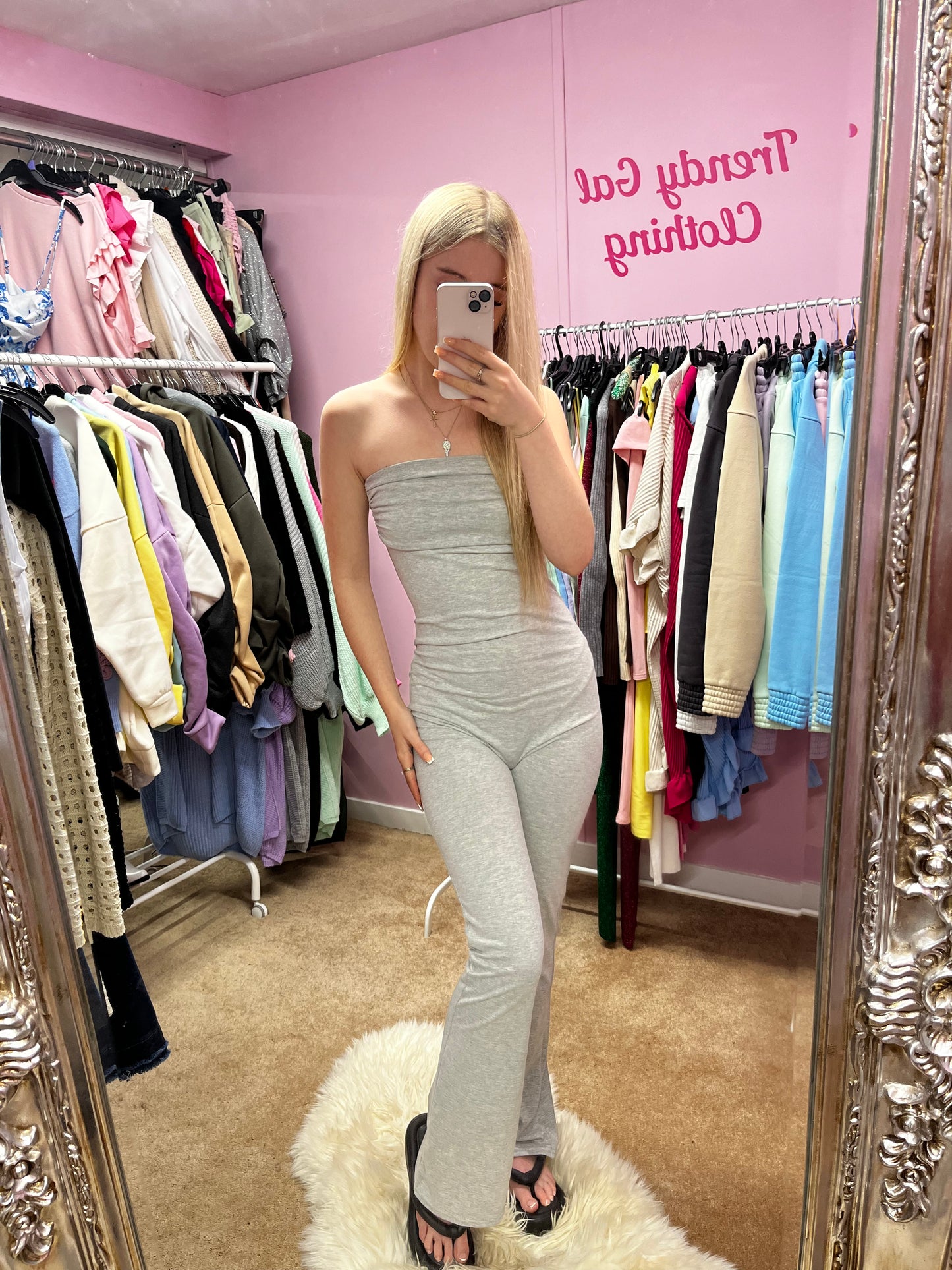 Fold over off the shoulder flared jumpsuit