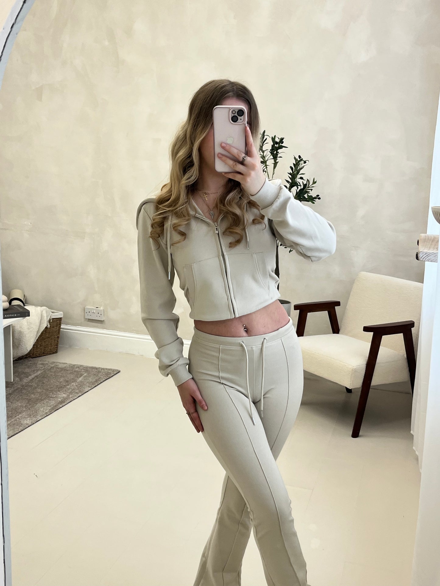 Cropped hoodie and high waisted scuba flare set