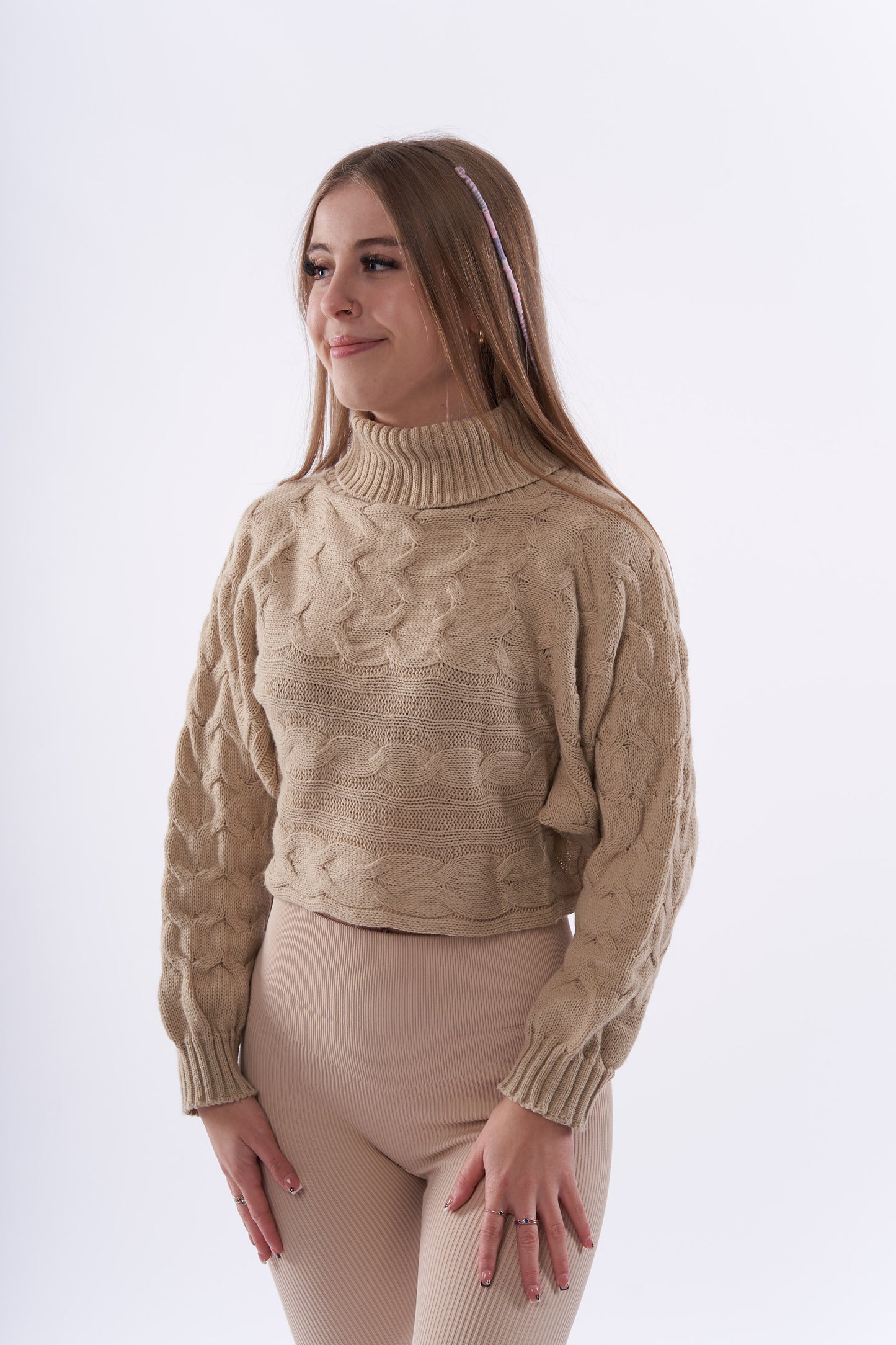 Carly cropped cable knitted turtle neck jumpers