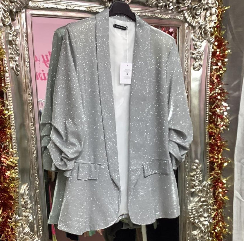 Sparkly three quarter ruched arm blazer