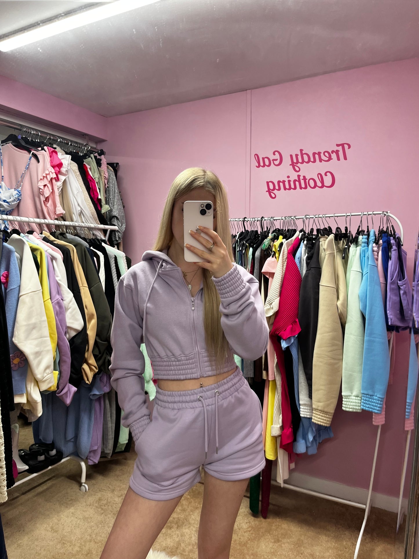 Cropped zip up hoodie and shorts set