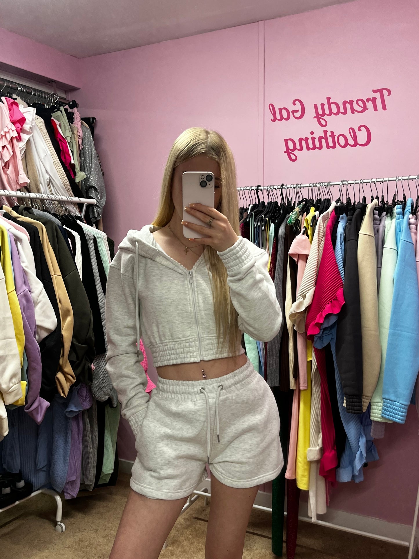 Cropped zip up hoodie and shorts set