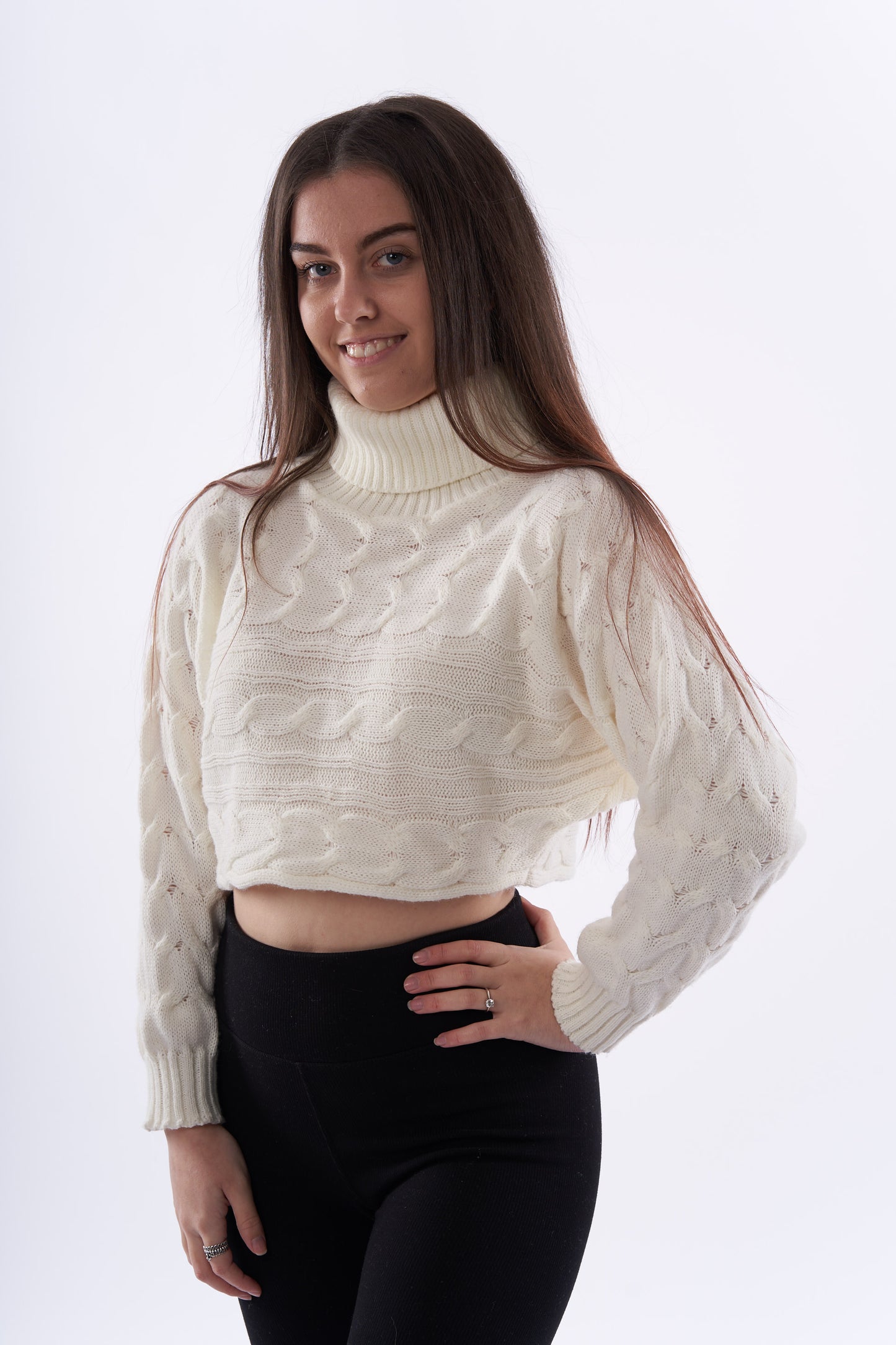 Carly cropped cable knitted turtle neck jumpers