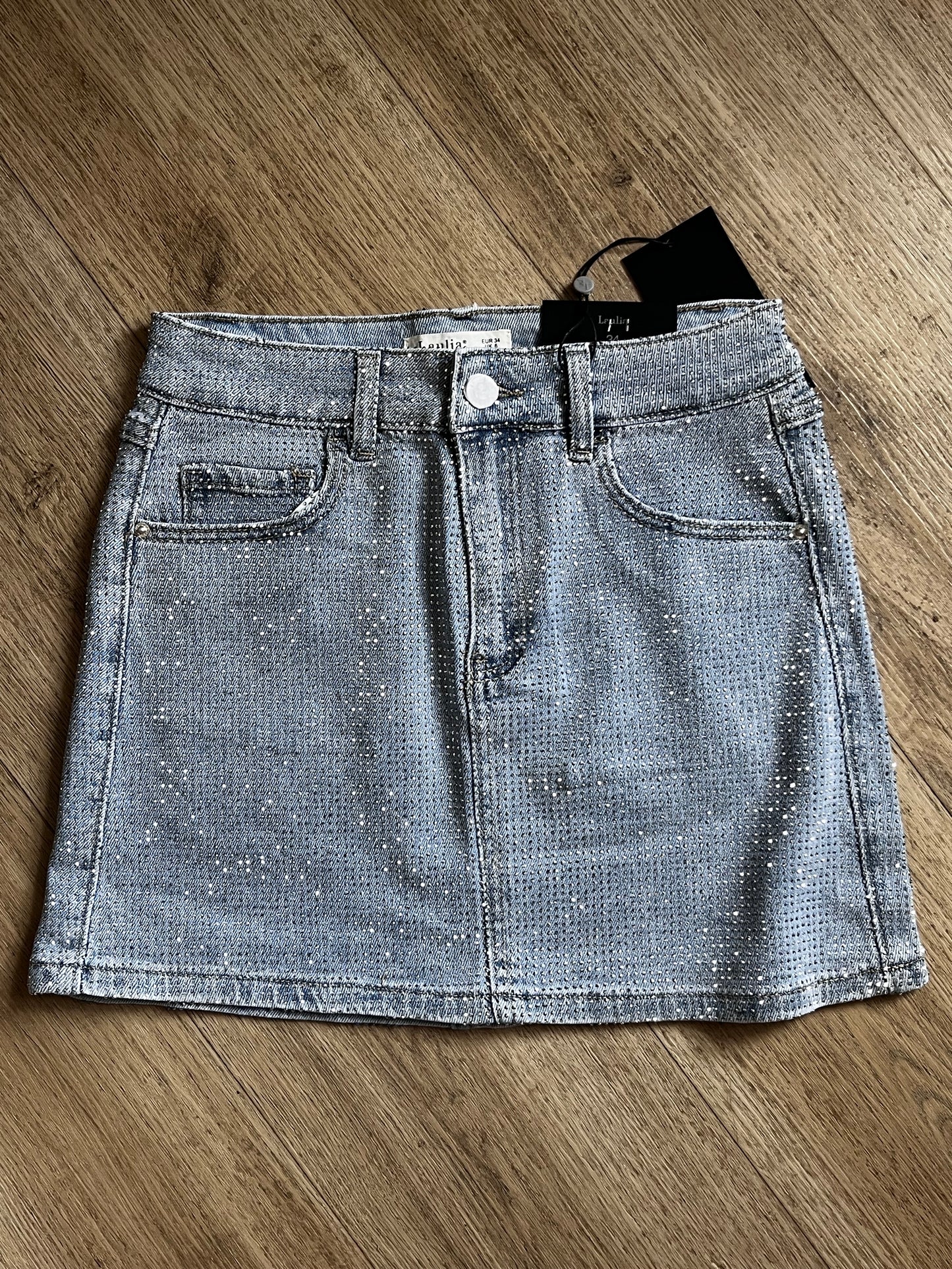 Sparkly diamonte stretchy denim skirt