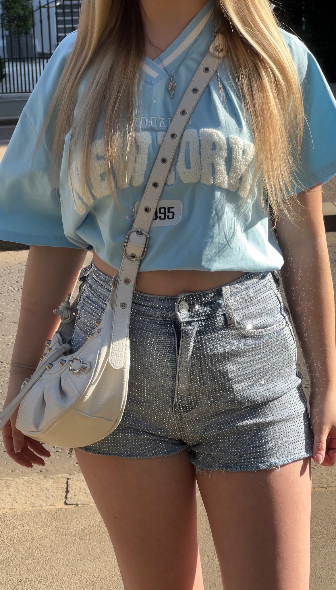 Sparkly diamonte denim stretchy shorts