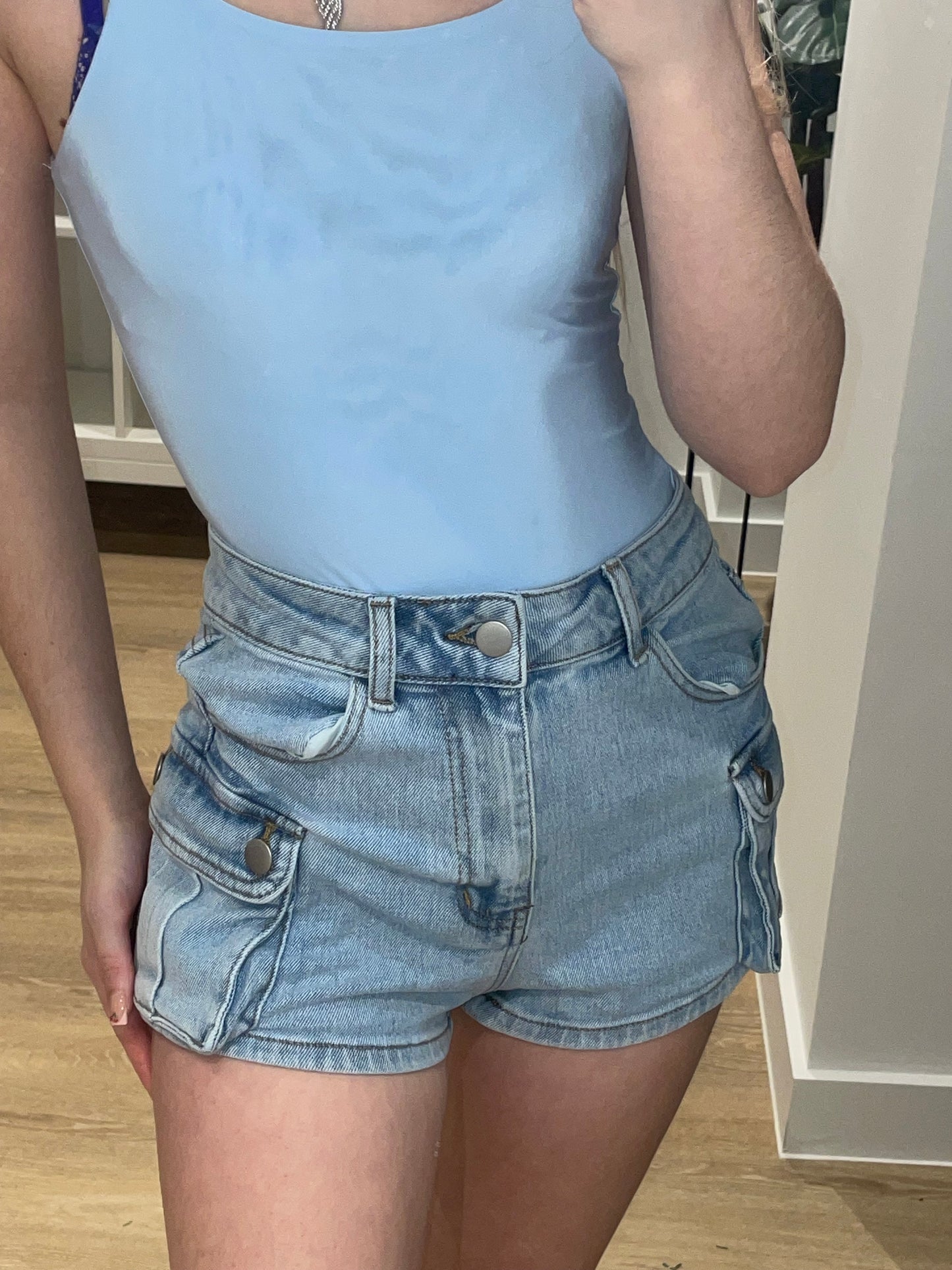 Cargo style denim shorts
