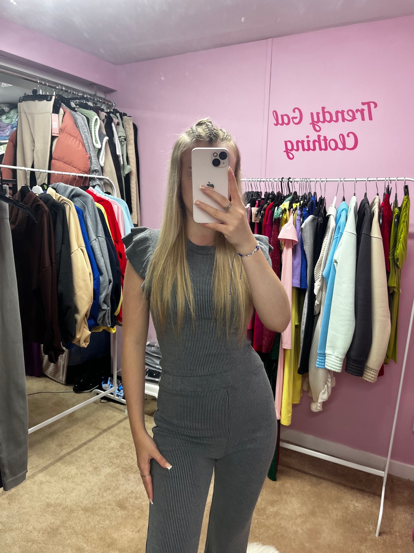 Ribbed flares and frill shoulder top set