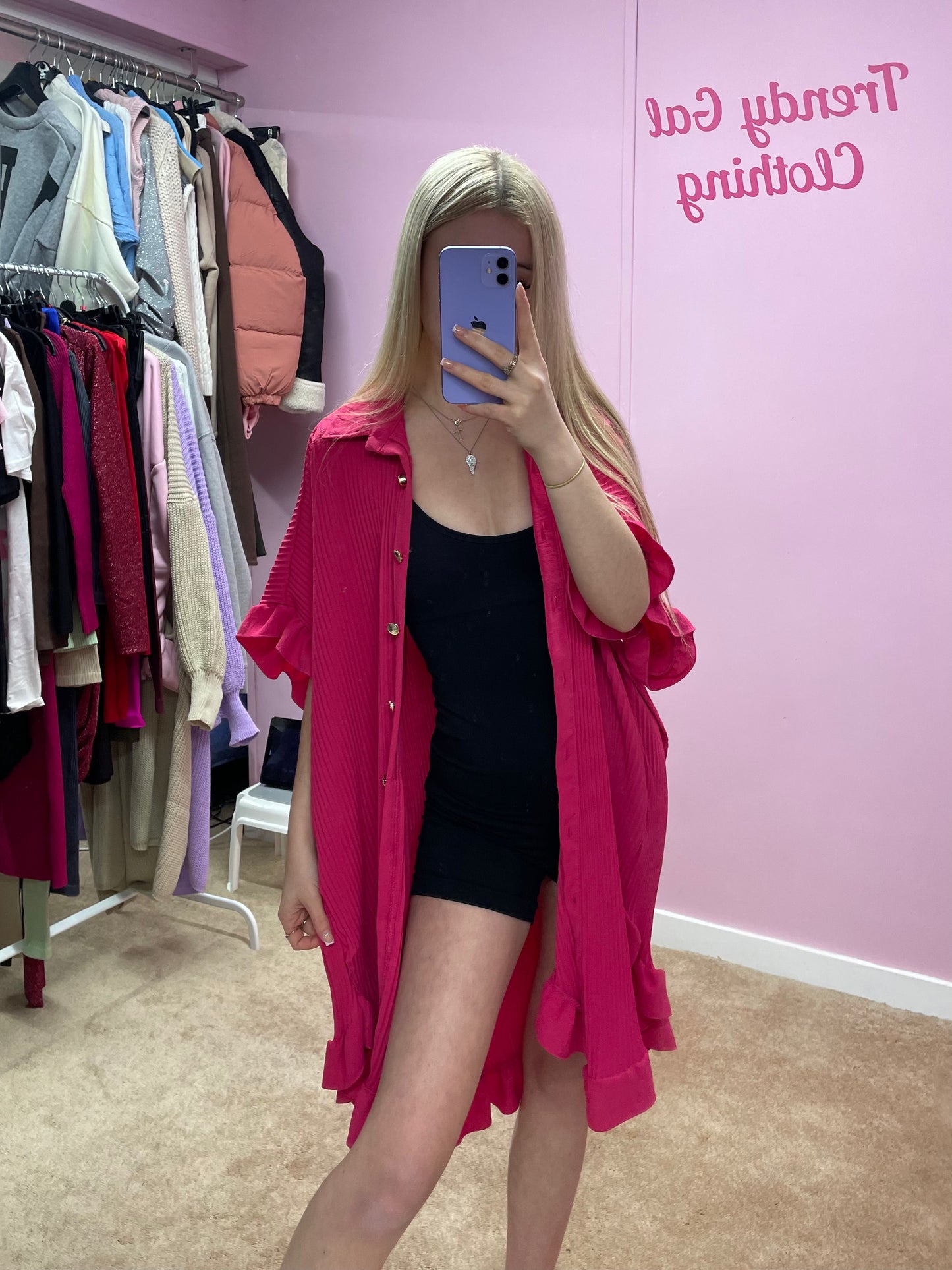 Pleated button up flowy dress
