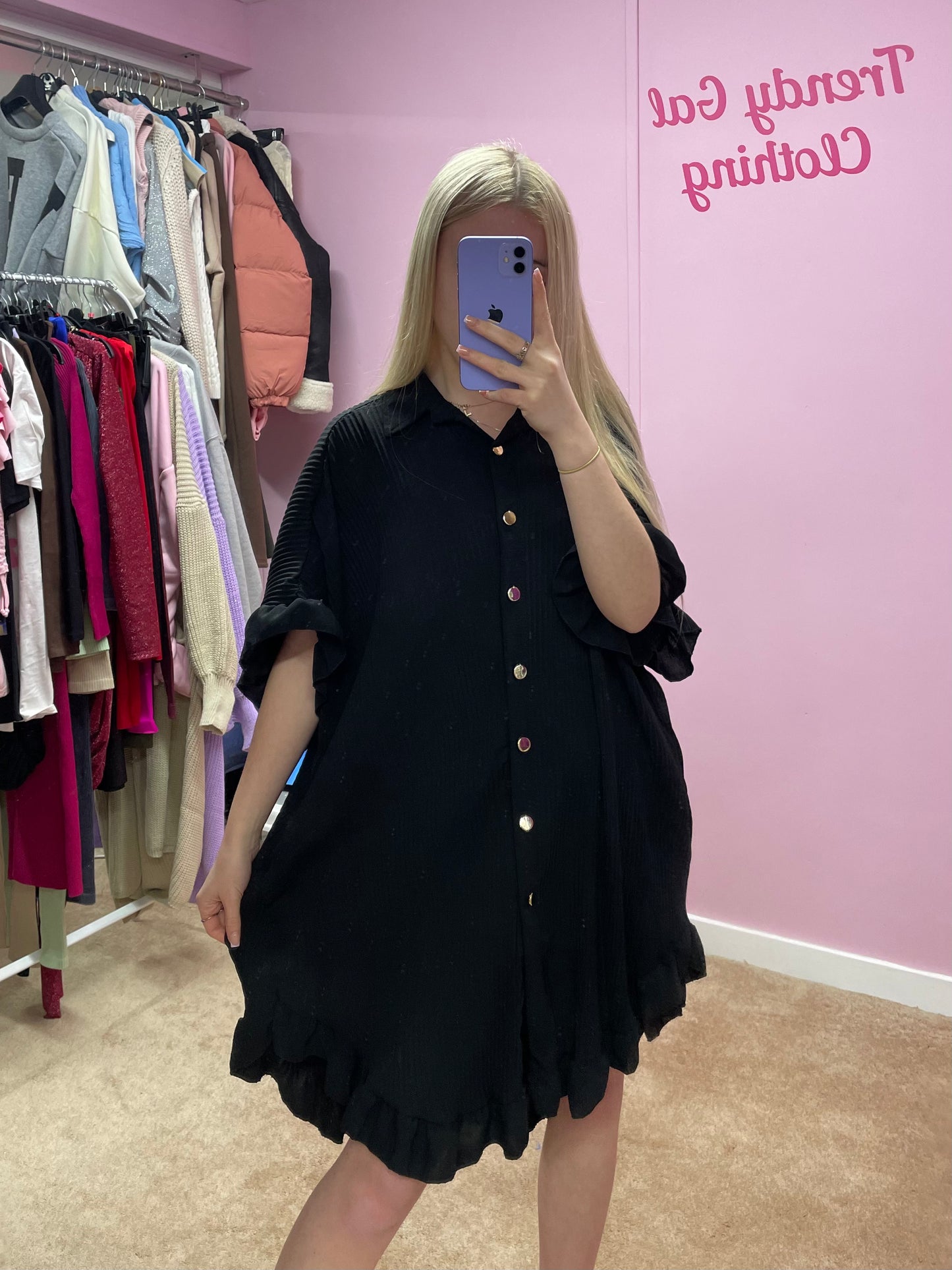 Pleated button up flowy dress