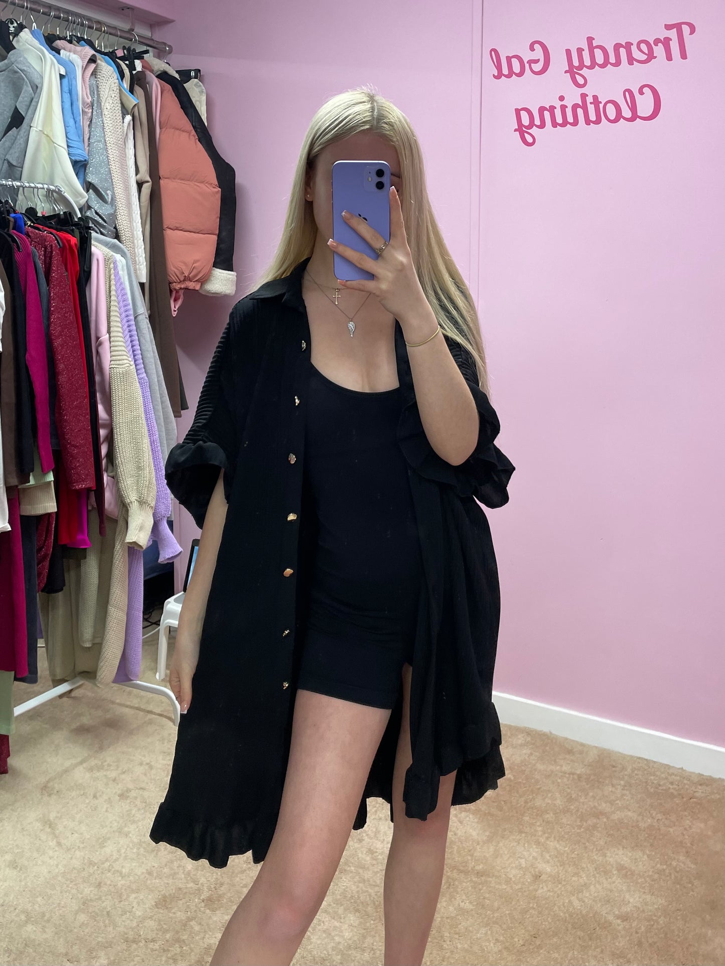 Pleated button up flowy dress