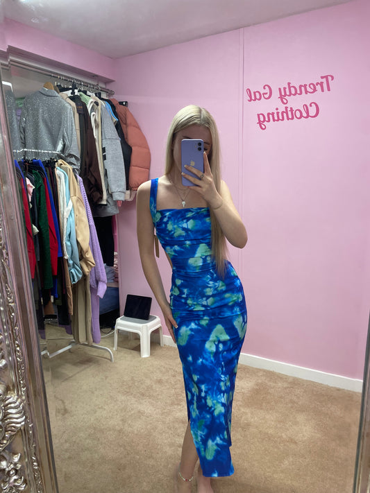 Colourful criss cross back maxi dress with slit
