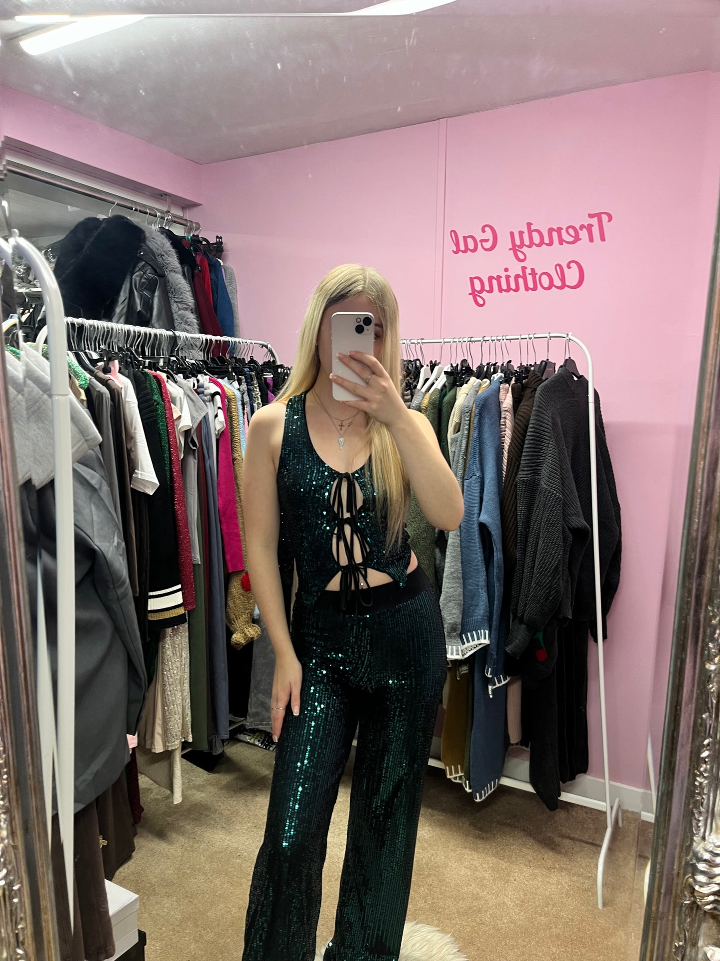 Sparkly tie up waistcoat and trouser set