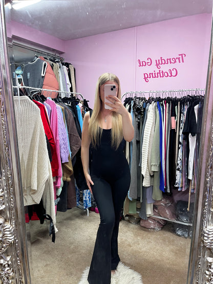 Flared scrunch bum slinky jumpsuits