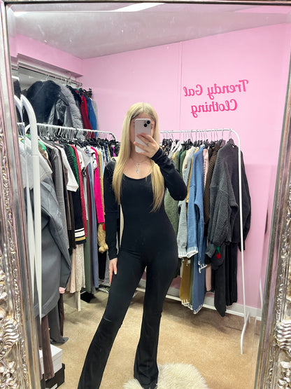 Long sleeved flared sculpting scrunch bum jumpsuit