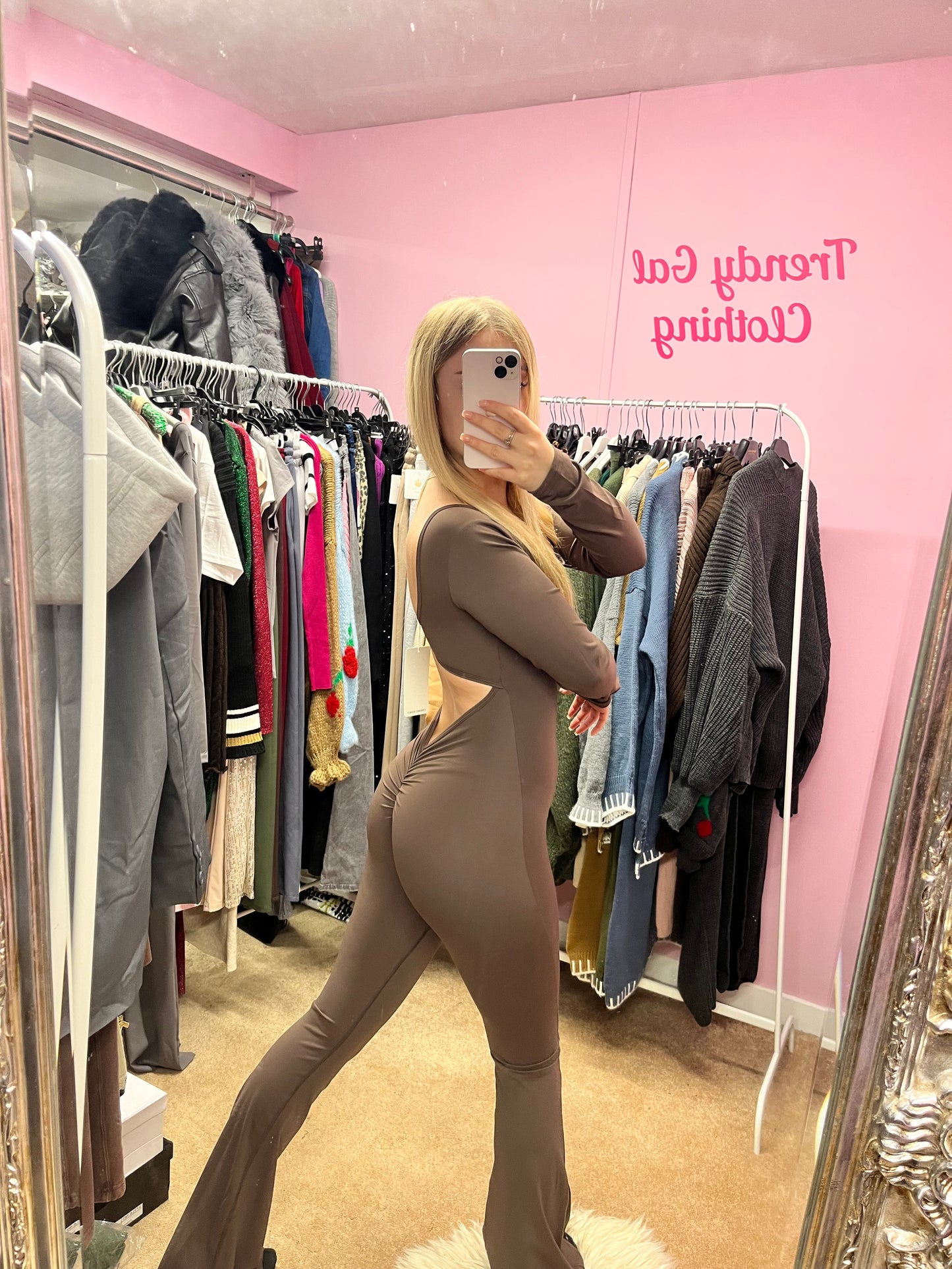 Long sleeved flared sculpting scrunch bum jumpsuit