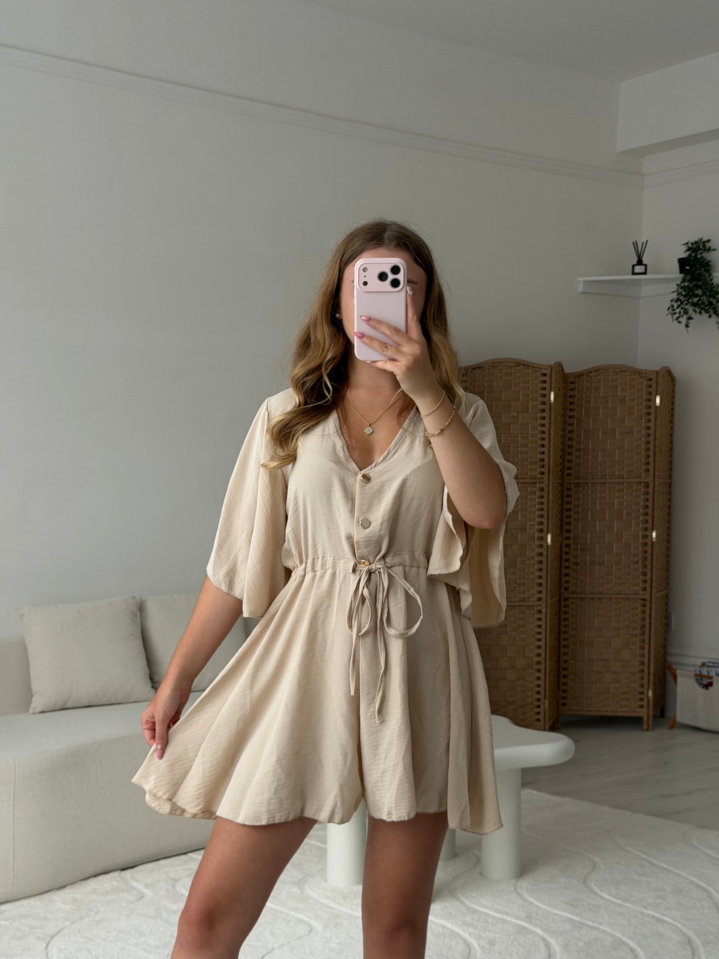 Three button detail elasticated pull in playsuits
