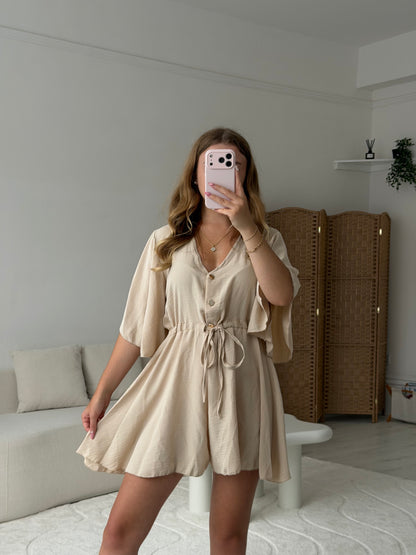 Three button detail elasticated pull in playsuits