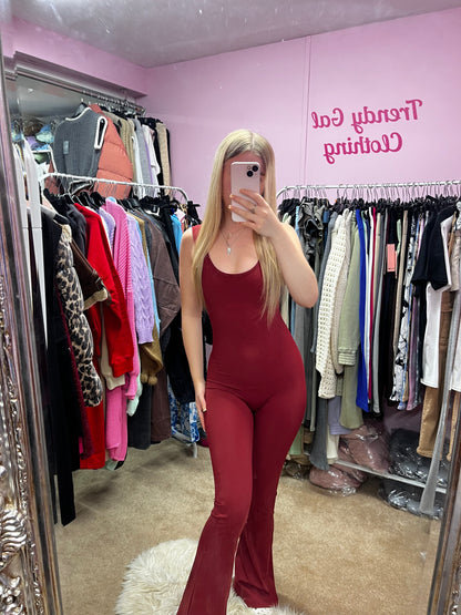 Flared scrunch bum slinky jumpsuits