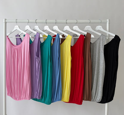 Lightweight coloured bubble hem vest tops