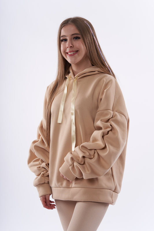 Ruby ruched ribbon drawstring hoodies
