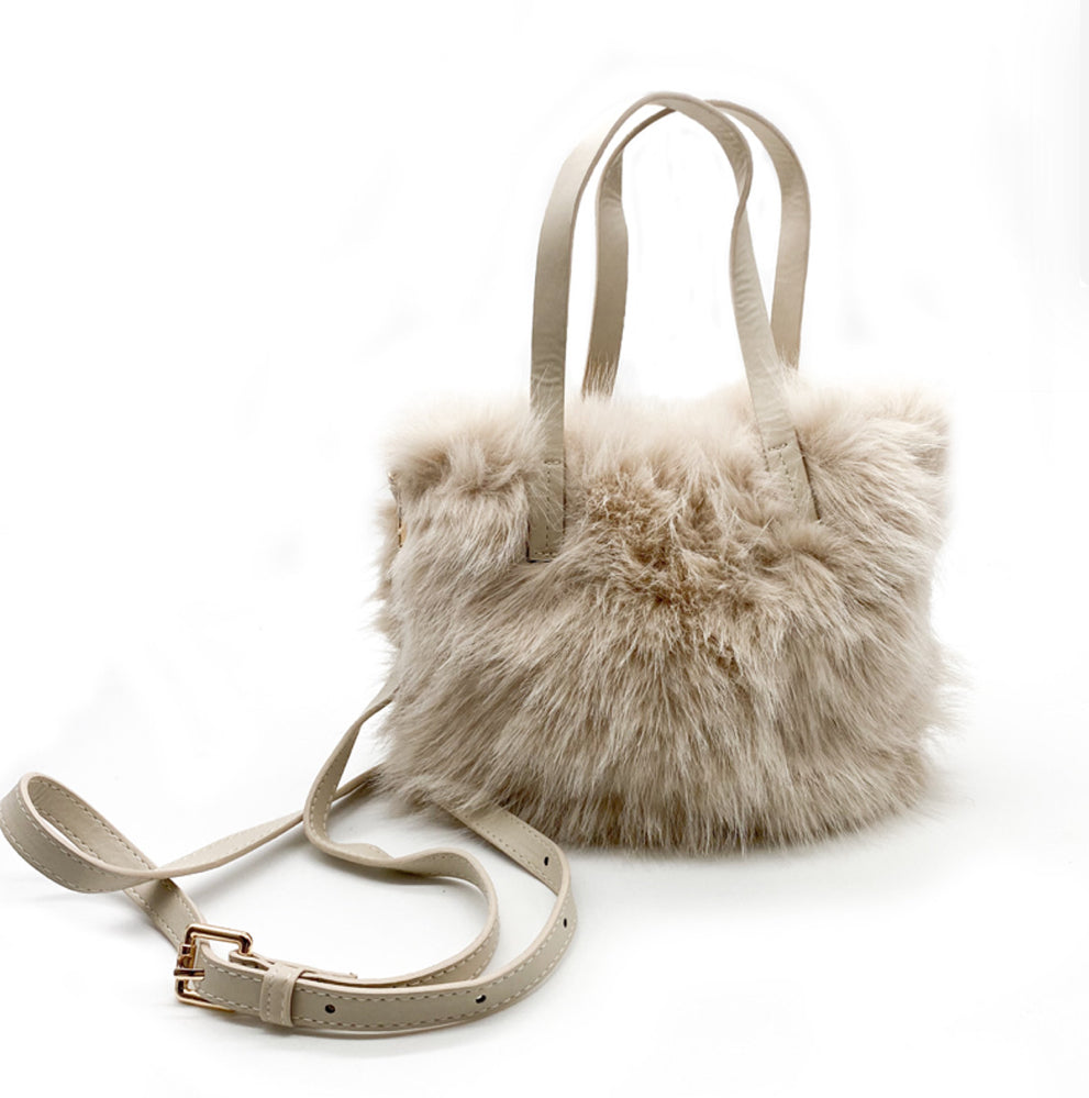 Fluffy bag with handles and long strap