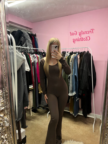 Long sleeved flared sculpting scrunch bum jumpsuit