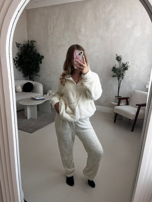 Fleece lined zip up hoodie & trouser loungewear set