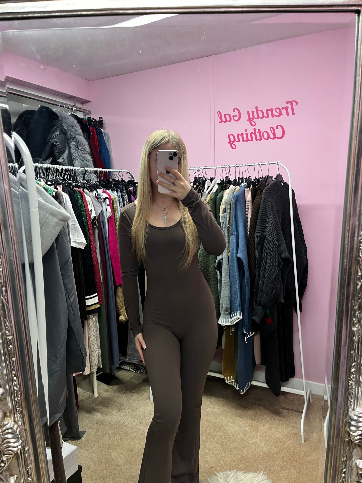 Long sleeved flared sculpting scrunch bum jumpsuit