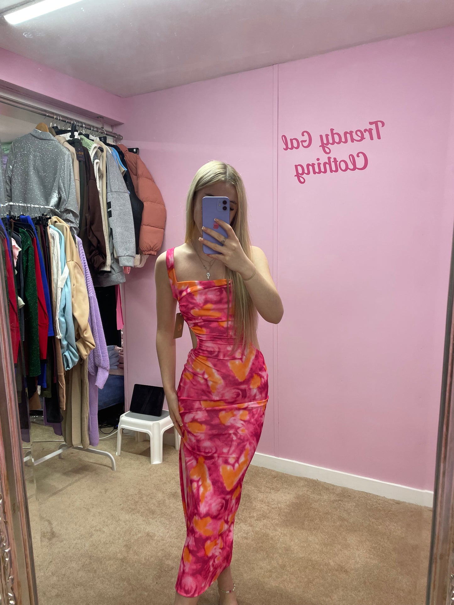 Colourful criss cross back maxi dress with slit