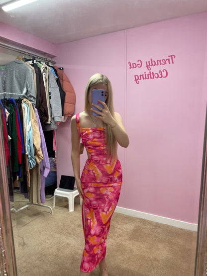 Colourful criss cross back maxi dress with slit