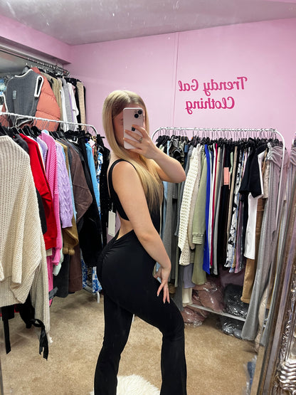 Flared scrunch bum slinky jumpsuits