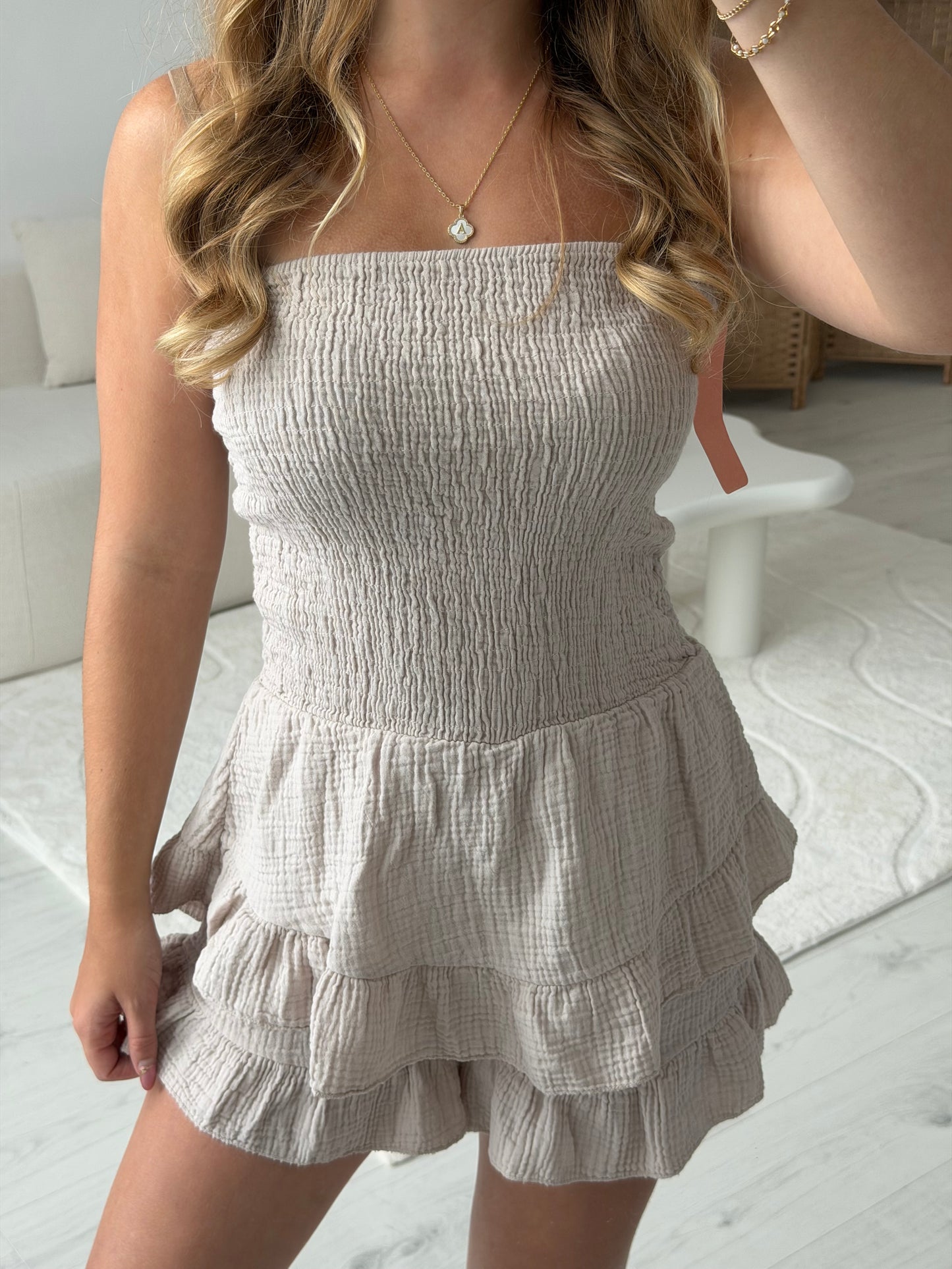 Cheese cloth strapless frill playsuits