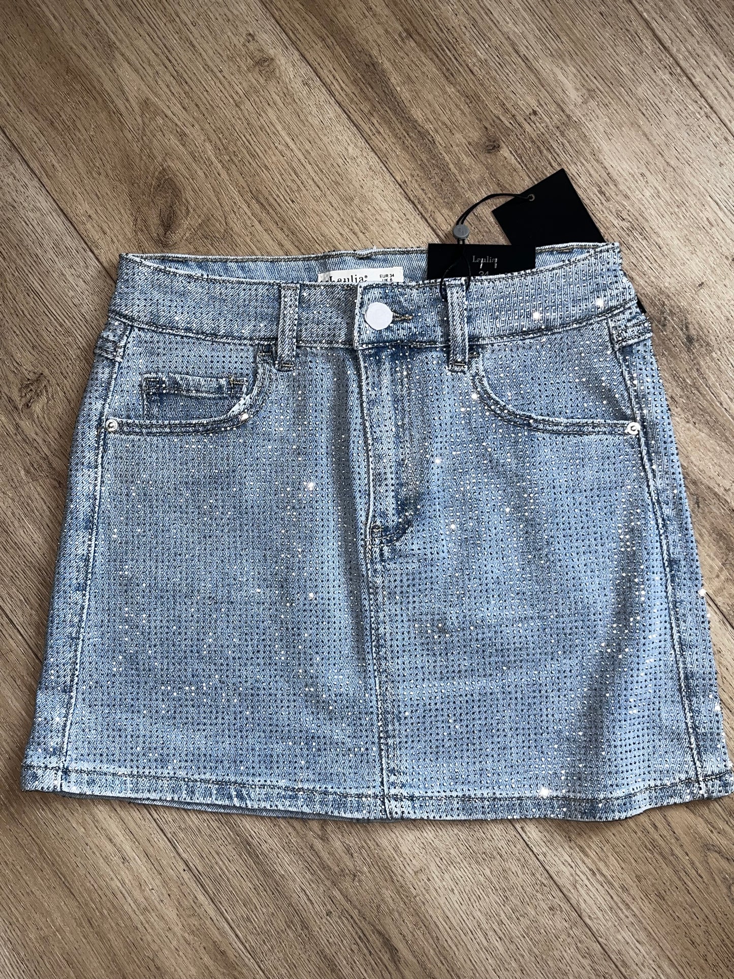 Sparkly diamonte stretchy denim skirt