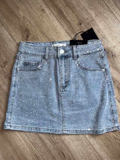 Sparkly diamonte stretchy denim skirt